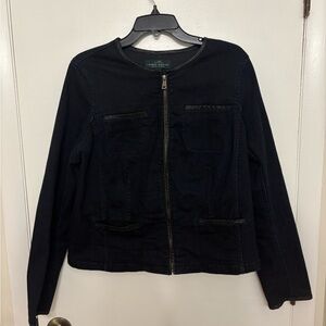 Lauren Jeans Co. Ralph Lauren black denim jacket faux leather trim women’s Sz 14